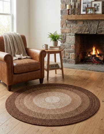 Brown Handmade Hand Braided Wool Round Rug