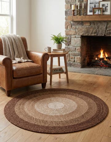 Brown Handmade Hand Braided Wool Round Rug