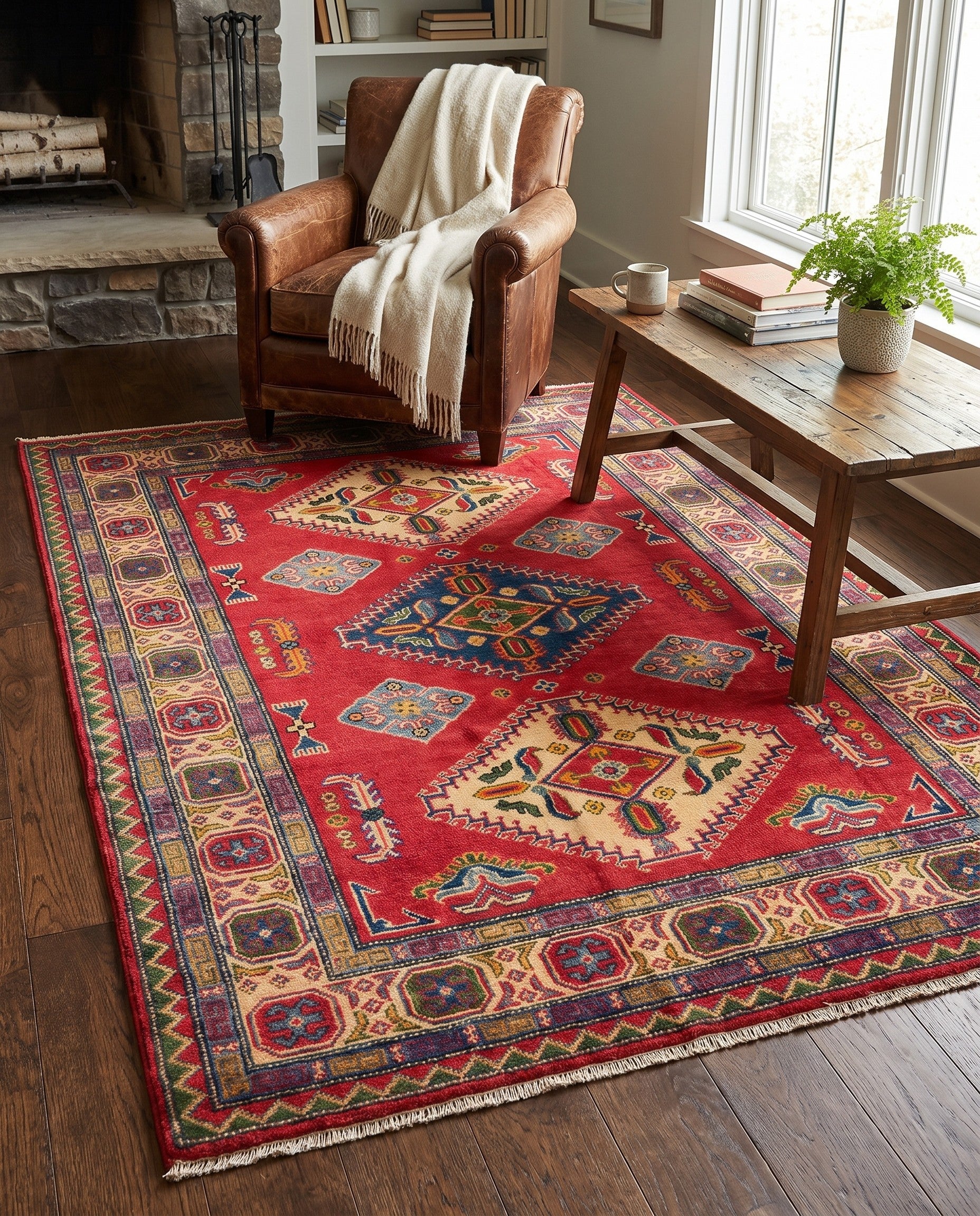 4' 4 x 6' 3 Hand Knotted Kazak Rug