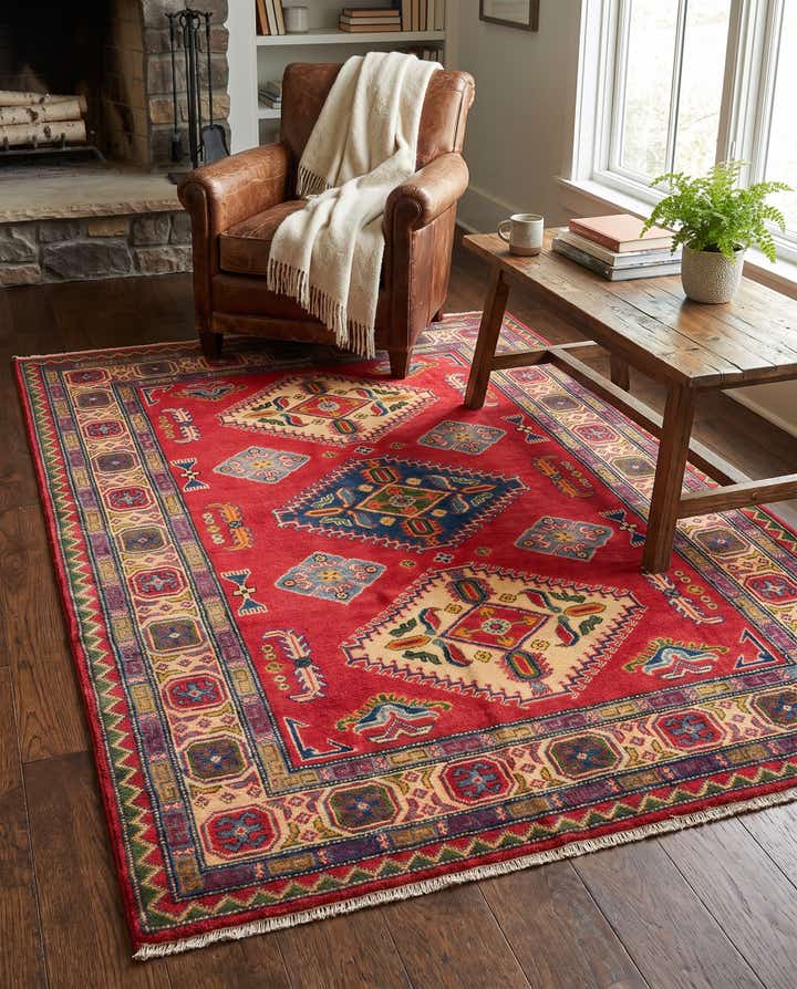 4' 4 x 6' 3 Hand Knotted Kazak Rug