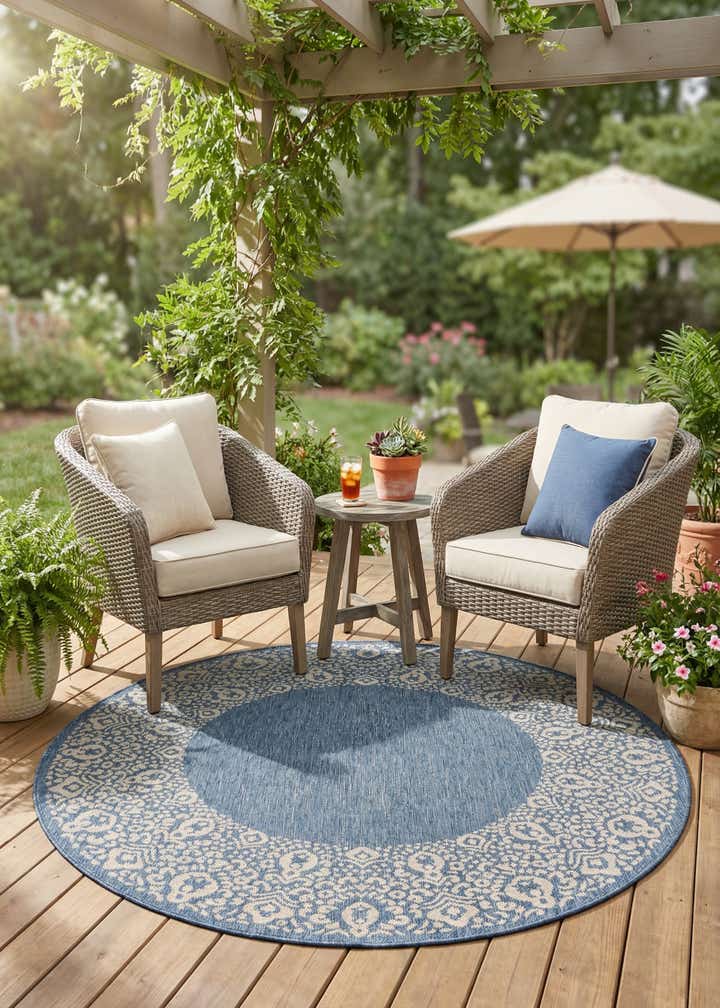 5' x 5' Easy-Clean Border Indoor / Outdoor Round Rug