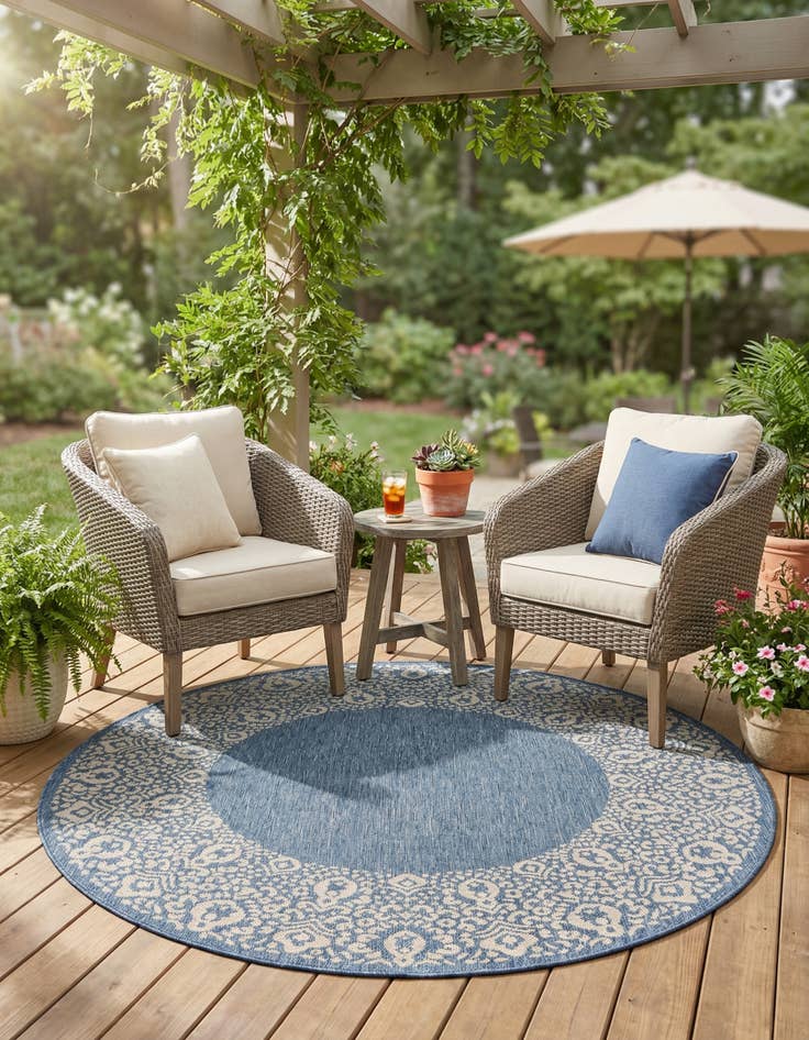 Detail image of 5' x 5' Washable Border Indoor / Outdoor Round Rug