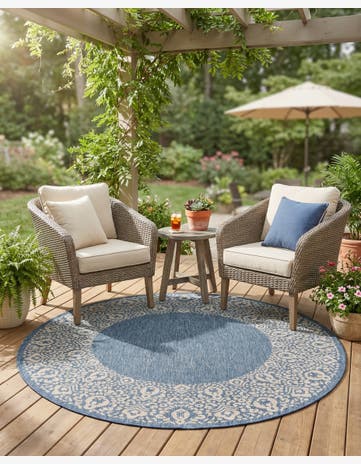 5' x 5' Easy-Clean Border Indoor / Outdoor Round Rug