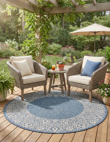 5' x 5' Easy-Clean Border Indoor / Outdoor Round Rug