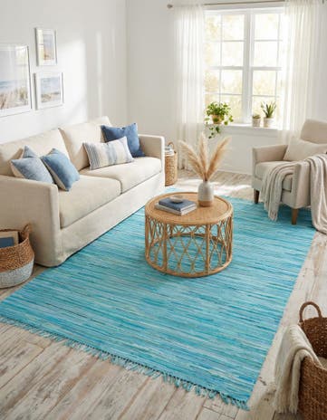 Light Blue Hand Woven Chindi Cotton Rug