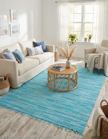 Light Blue Hand Woven Chindi Cotton Rug