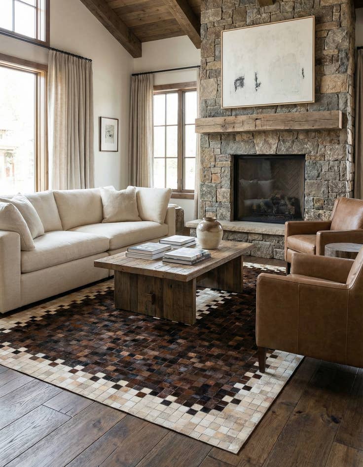 Detail image of 5' 2 x 8' 1 Cowhide Stocks Rug