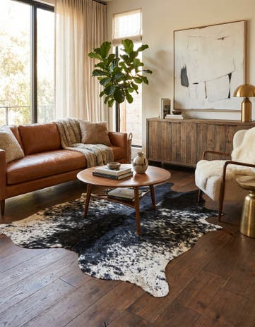 5' 3 x 5' 9 Cowhide Leather Square Rug