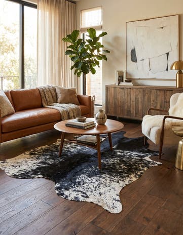 5' 3 x 5' 9 Cowhide Leather Square Rug