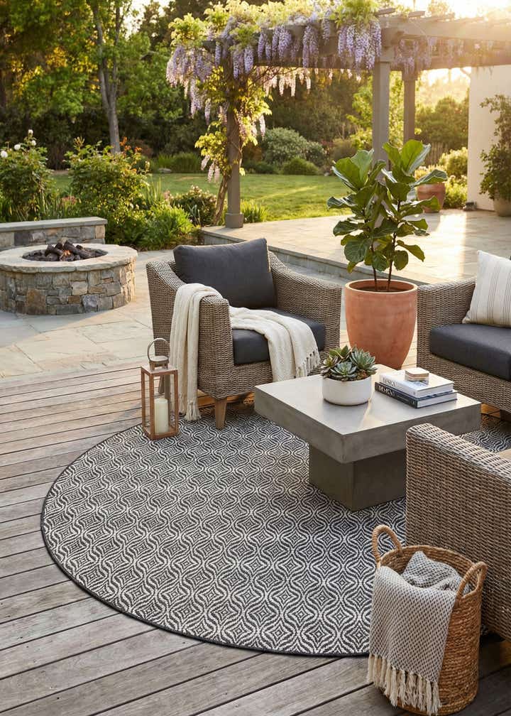 7' 10 x 7' 10 Easy-Clean Trellis Indoor / Outdoor Round Rug