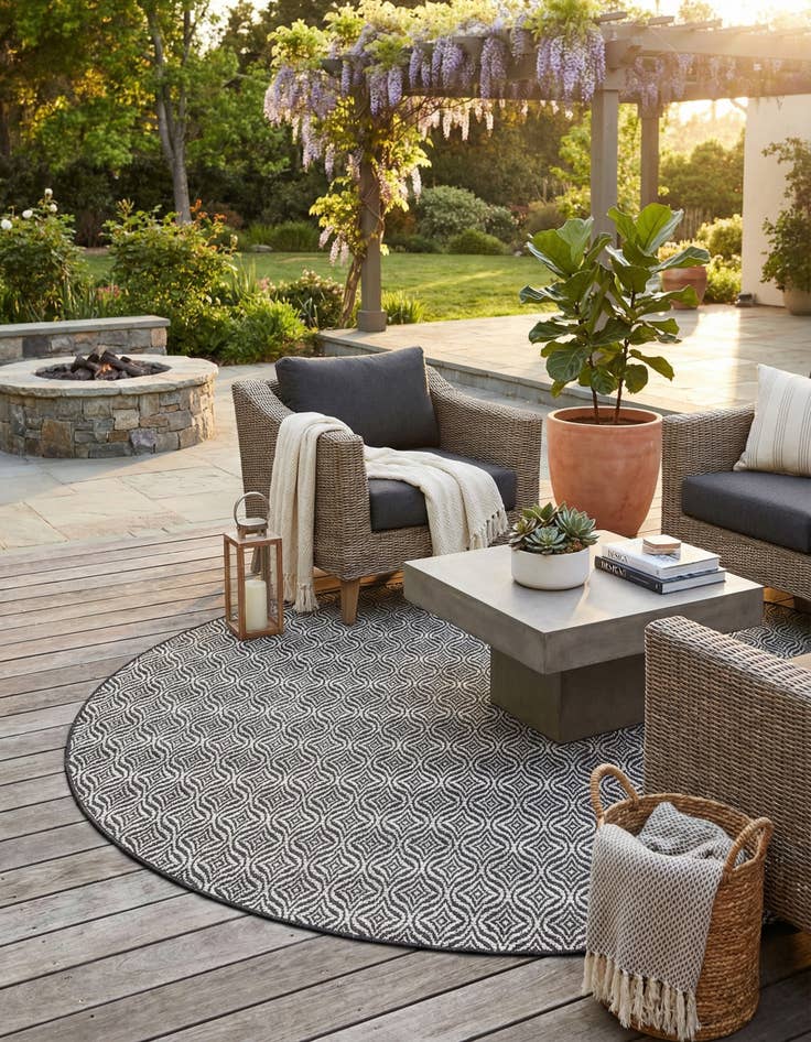 Detail image of 7' 10 x 7' 10 Washable Lattice Indoor / Outdoor Round Rug