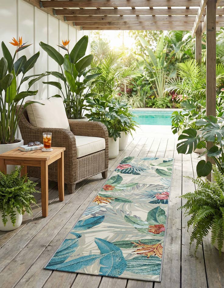 Detail image of 2' x 8' Washable Botanical Indoor / Outdoor Runner Rug