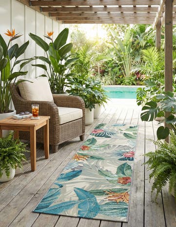 2' x 8' Easy-Clean Botanical Indoor / Outdoor Runner Rug
