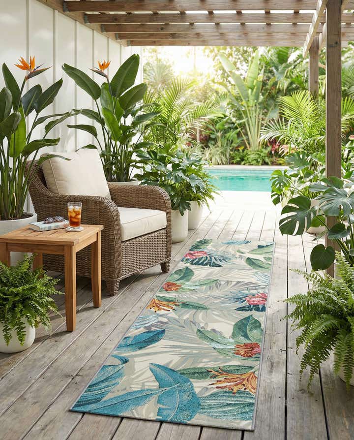 2' x 8' Easy-Clean Botanical Indoor / Outdoor Runner Rug