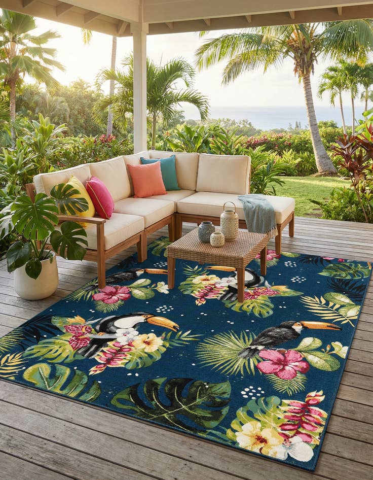 Detail image of 7' 10 x 10' Easy-Clean Botanical Indoor / Outdoor Rug