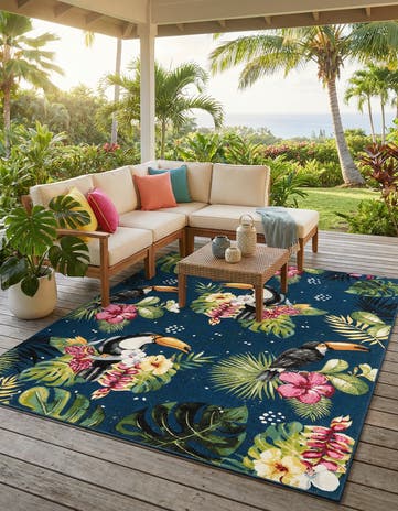 7' 10 x 10' Easy-Clean Botanical Indoor / Outdoor Rug