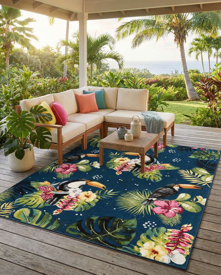 7' 10 x 10' Easy-Clean Botanical Indoor / Outdoor Rug