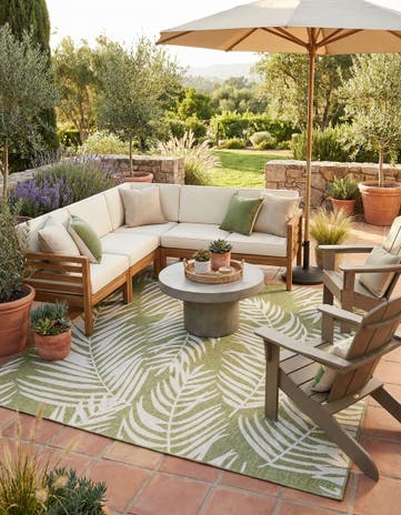 Green Easy-Clean Botanical Indoor / Outdoor Square Rug