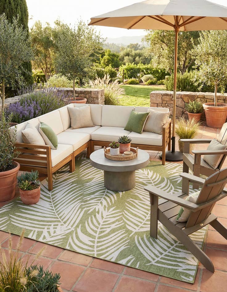 Detail image of 10' x 10'  Washable Botanical Indoor / Outdoor Square Rug