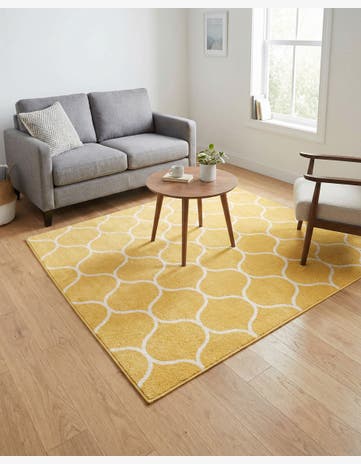 Yellow Lattice Frieze Square Rug