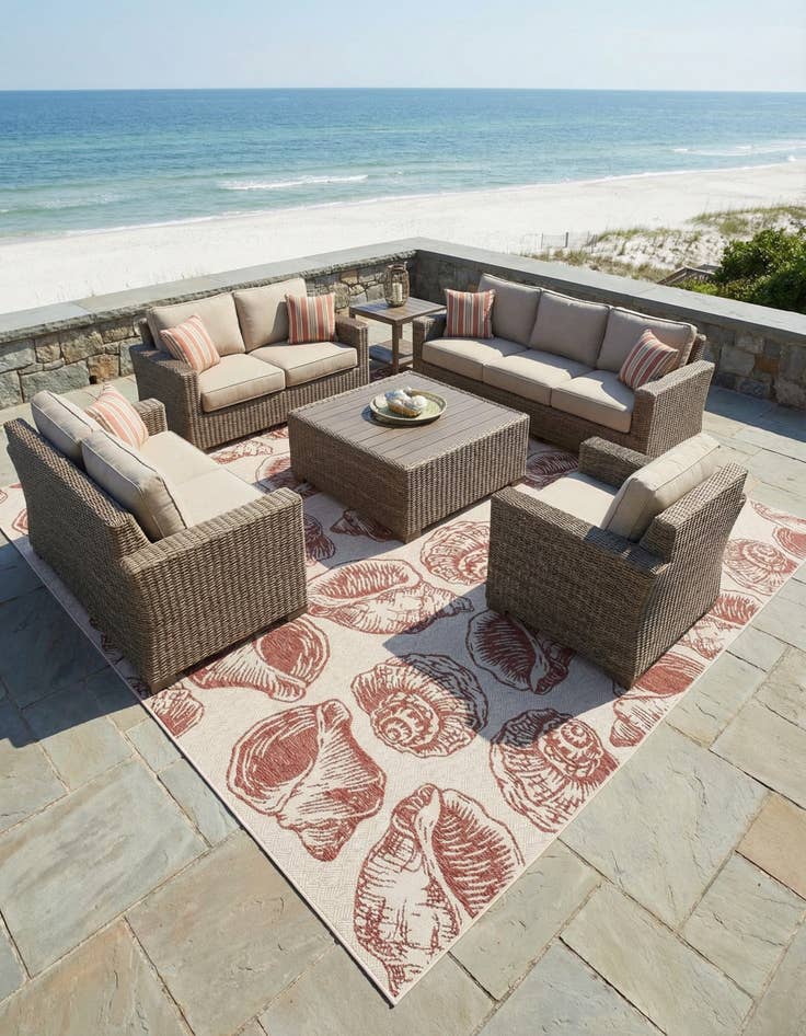 Detail image of 12' x 12'  Washable Coastal Indoor / Outdoor Square Rug