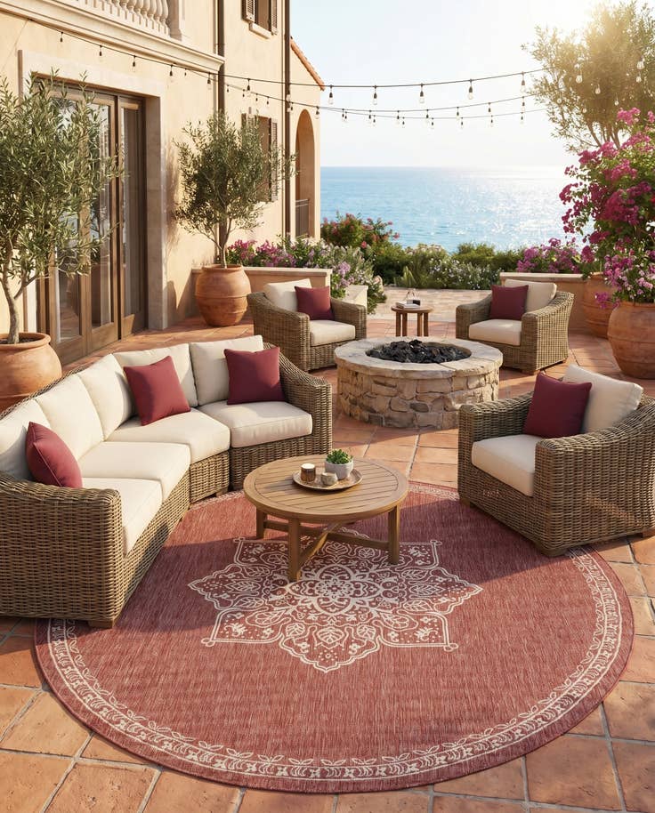 Detail image of 13' x 13' Easy-Clean Traditional Indoor / Outdoor Round Rug