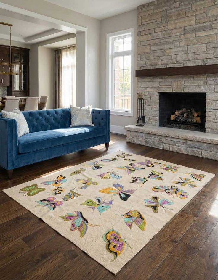 Detail image of 5' 1 x 6' 2 Hand Woven Kilim Suzani Wool Square Rug