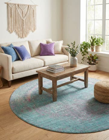 Light Blue Aqua Round Rug