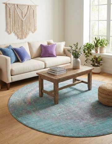 Light Blue Aqua Round Rug
