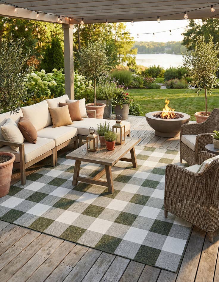 Detail image of 10' x 10'  Washable Checkered Indoor / Outdoor Square Rug
