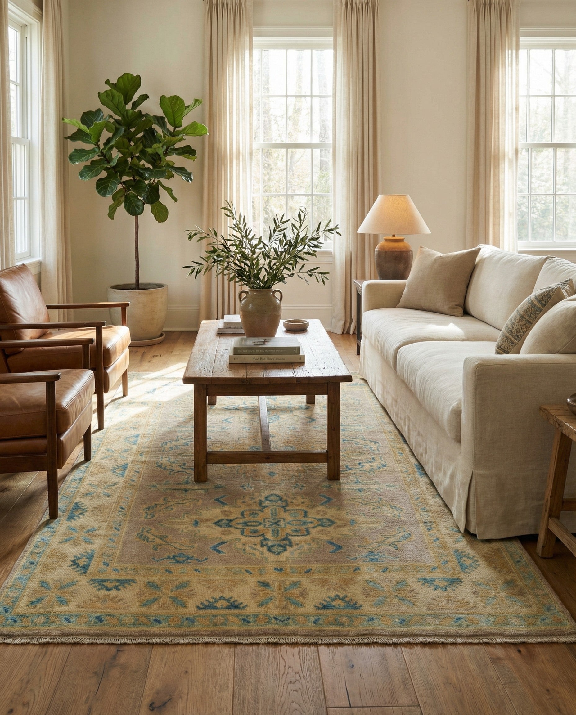 3' 11 x 6' Hand Knotted Oushak Wool Rug