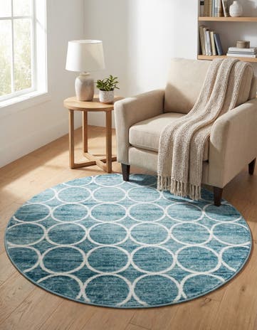 Blue Lattice Trellis Round Rug