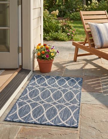 Blue Easy-Clean Lattice Indoor / Outdoor Rug