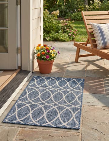 Blue Easy-Clean Lattice Indoor / Outdoor Rug