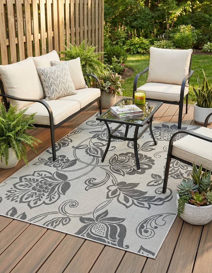 Detail image of 5' 3 x 8' Washable Botanical Indoor / Outdoor Rug