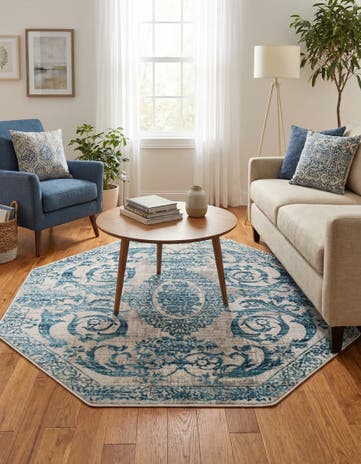 Ivory and Blue Finsbury Octagon Rug