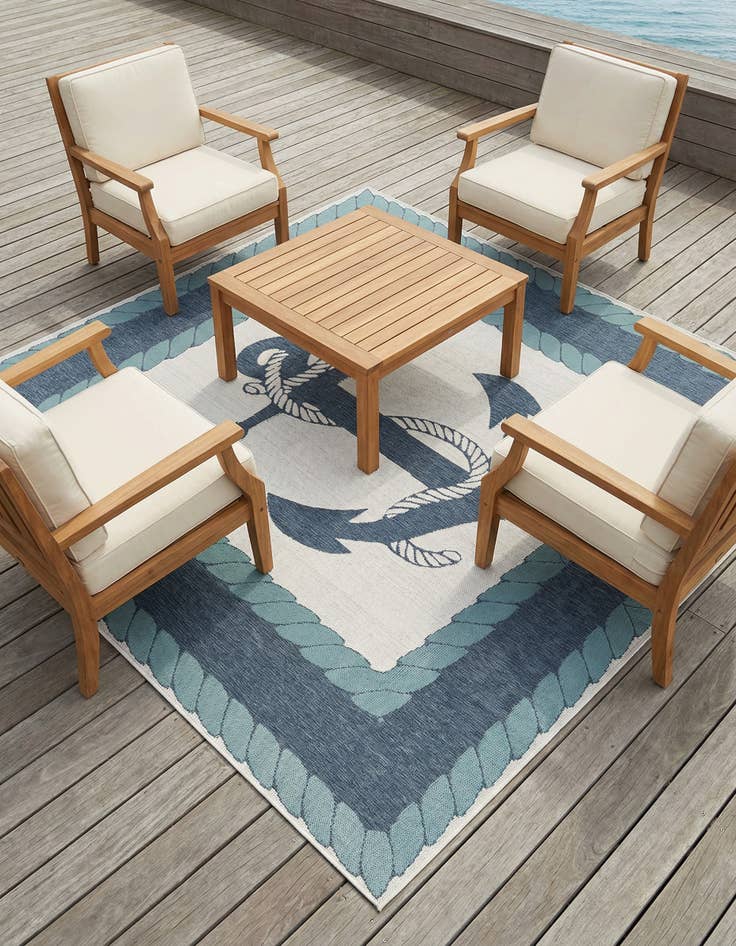 Detail image of 7' 10 x 7' 10 Washable Coastal Indoor / Outdoor Square Rug