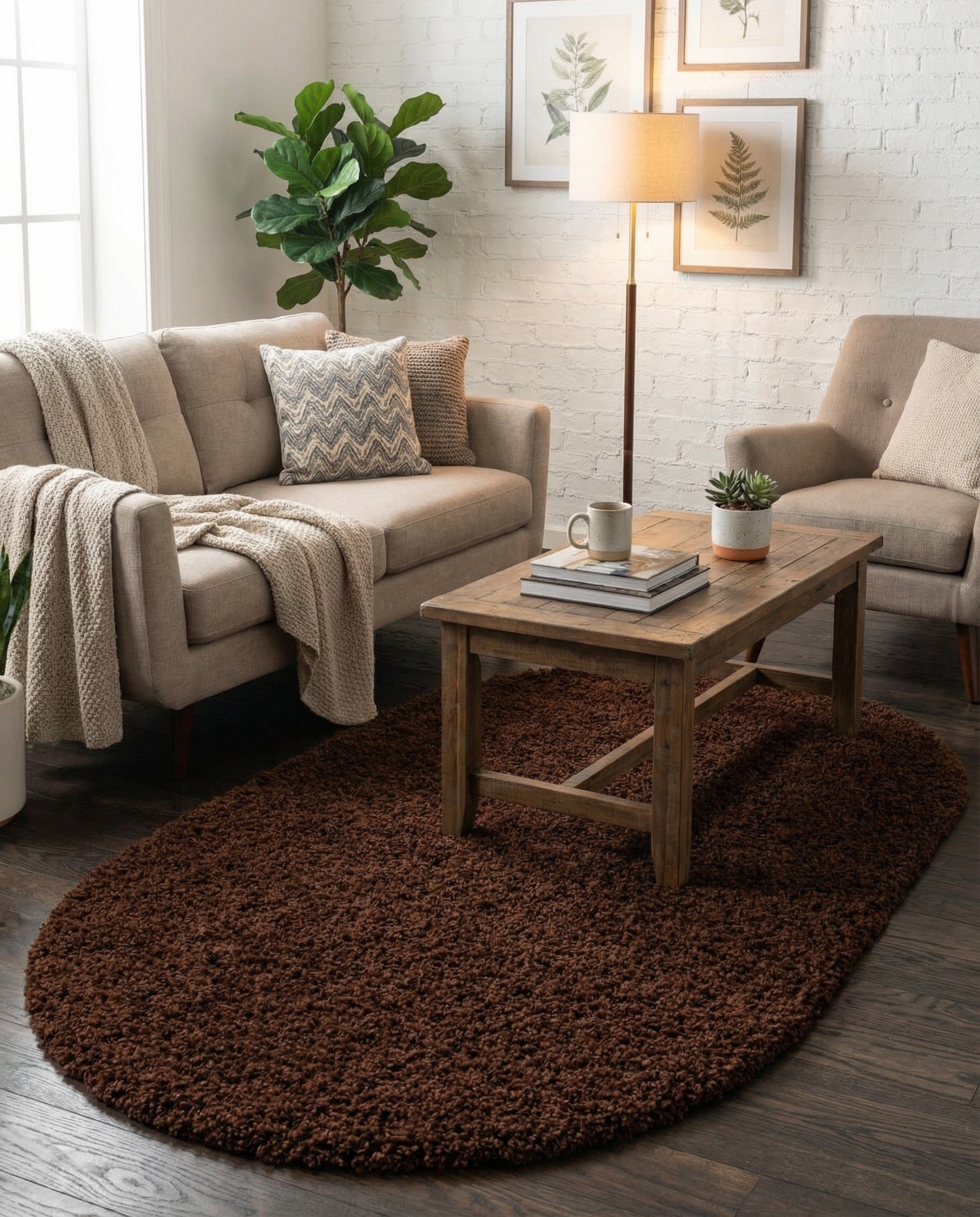 3' x 5' 3 Solid Shag Oval Rug