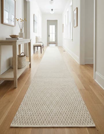 Ivory Hand Woven Lattice Wool Runner Rug