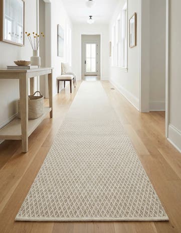 Ivory Hand Woven Lattice Wool Runner Rug