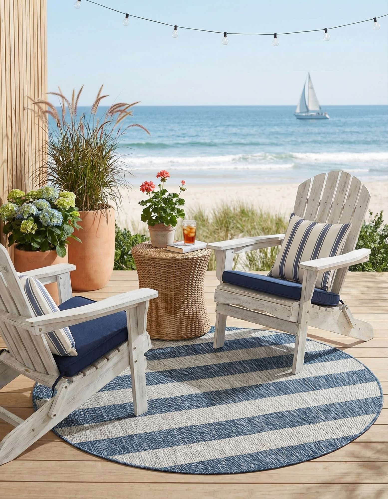 5' 3 x 5' 3 Easy-Clean Striped Indoor / Outdoor Round Rug
