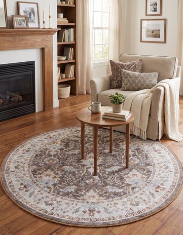 Almond Brown Washable Timeless Round Rug