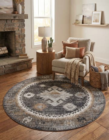 Charcoal Gray Eco Southwestern Round Rug