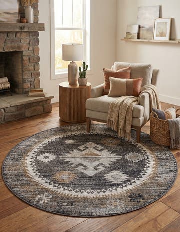 Charcoal Gray Eco Southwestern Round Rug