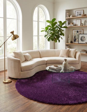 Violet Solid Frieze Round Rug