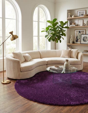 Violet Solid Frieze Round Rug