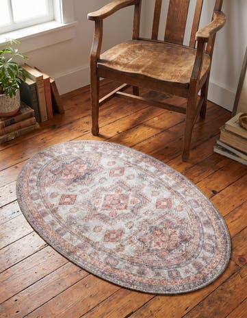 Ivory Washable Timeless Oval Rug