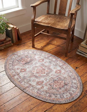 Ivory Washable Timeless Oval Rug