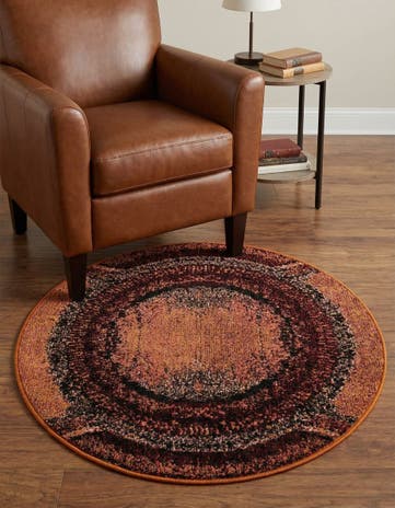 Orange Washable Hyacinth Round Rug