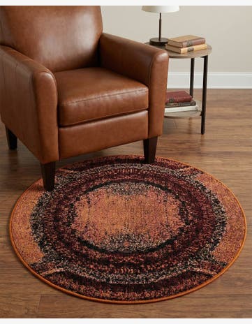 Orange Washable Hyacinth Round Rug
